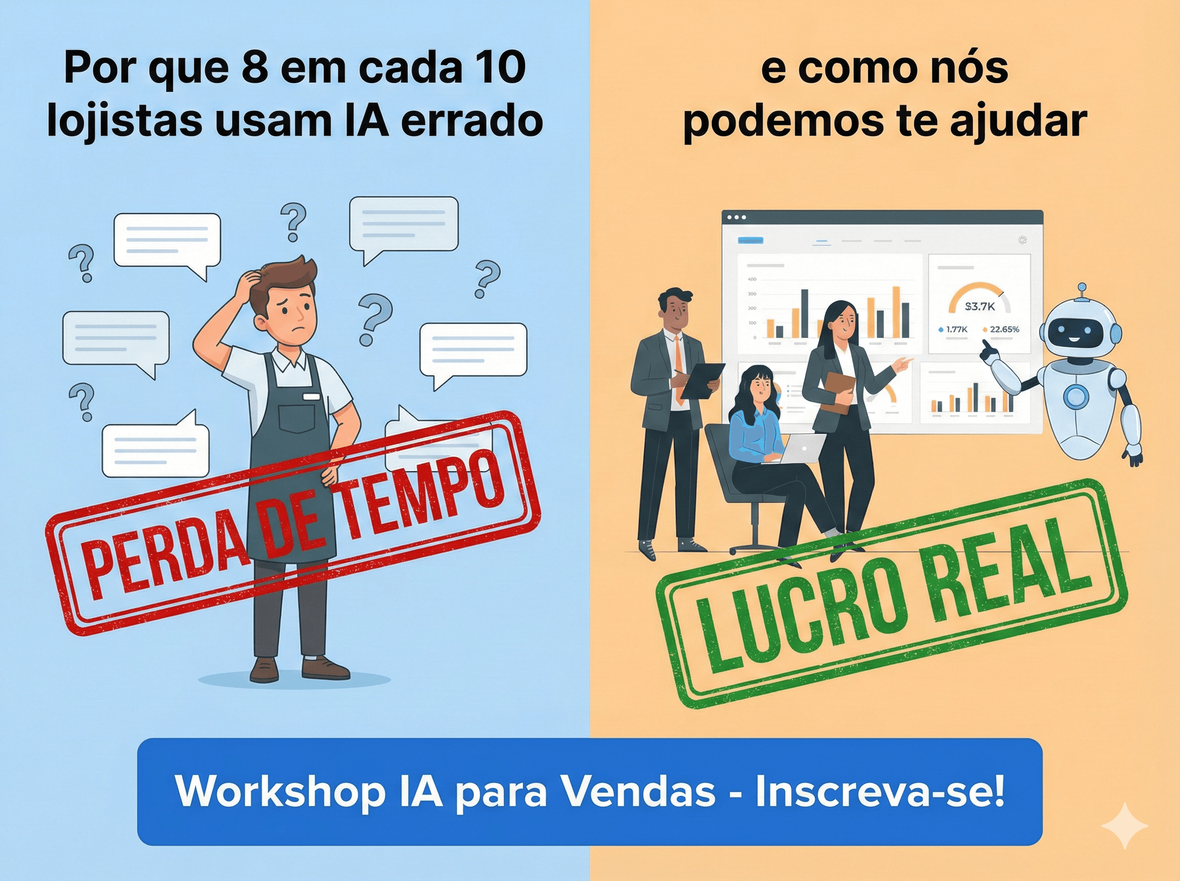 Por que 8 em cada 10 lojistas usam IA errado e como nós podemos te ajudar